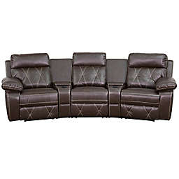 Flash Furniture 117-Inch Leather 3-Seat Reclining Theater Set in Brown