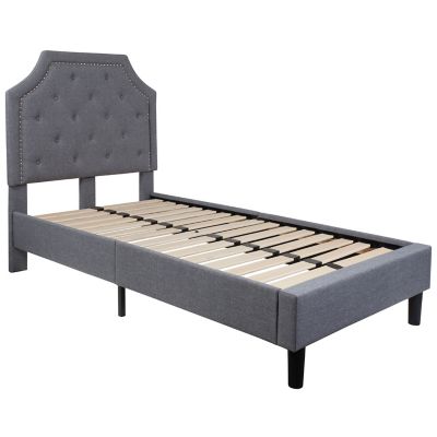 Flash Furniture Brighton Twin Upholstered Platform Bed in Light Grey