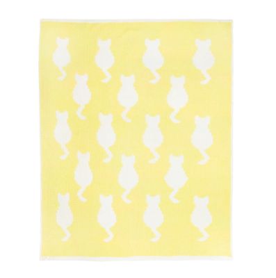 Tadpoles Cat Chenille Blanket in Yellow