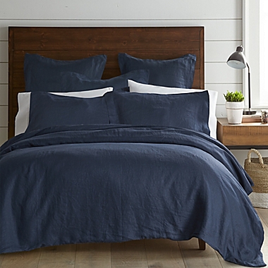 Levtex Home Washed Linen Queen Duvet Cover in Navy. View a larger version of this product image.