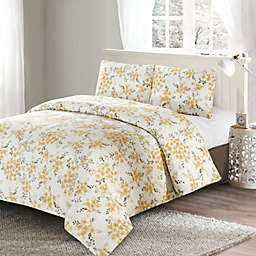 Style Quarters Savanah Floral Queen Duvet Cover Set in Yellow/Grey