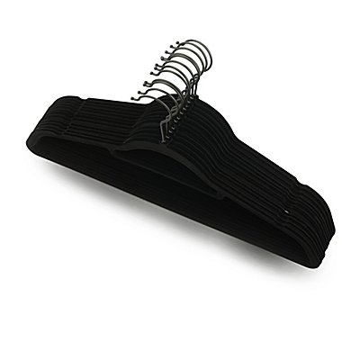 Squared Away&trade; Velvet Slim Suit Hangers in Black with Matte Black Hook (Set of 12). View a larger version of this product image.