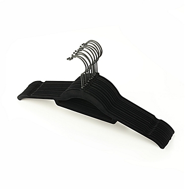 Squared Away&trade; Velvet Slim Shirt Hangers in Black with Matte Black Hook(Set of 12). View a larger version of this product image.