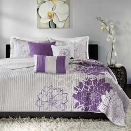 Madison Park Lola 6-Piece Full/Queen Duvet Cover Set in Grey/Purple