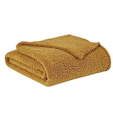 Brooklyn Loom&reg; Marshmallow Sherpa Throw in Mustard. View a larger version of this product image.