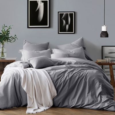Swift Home Prewashed Yarn-Dyed Cotton 3-Piece Full/Queen Duvet Cover Set in Grey