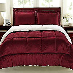 Cathay Home Sherpa Down Alternative 3-Piece Reversible Queen Comforter Set in Burgundy