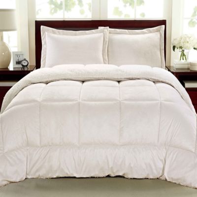 Cathay Home Sherpa Down Alternative 3-Piece Reversible Full Comforter Set in Ivory
