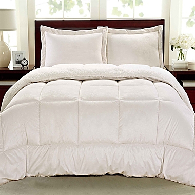 Cathay Home Sherpa Down Alternative 3-Piece Reversible King Comforter Set in Ivory. View a larger version of this product image.