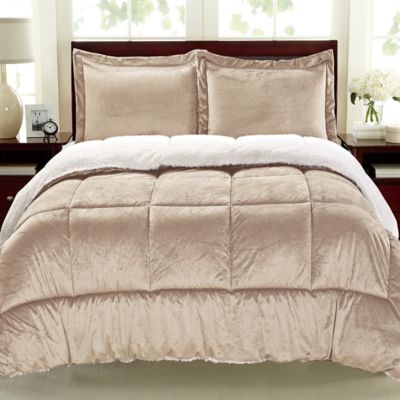 Cathay Home Sherpa Down Alternative 3-Piece Reversible Queen Comforter Set in Camel
