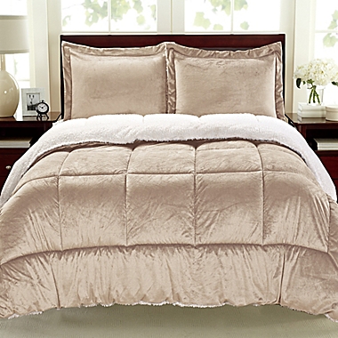 Cathay Home Sherpa Down Alternative 3-Piece Reversible Queen Comforter Set in Camel. View a larger version of this product image.