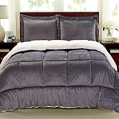 Cathay Home Sherpa Down Alternative 3-Piece Reversible Queen Comforter Set in Pewter. View a larger version of this product image.