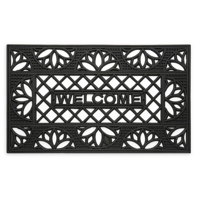 Achim Wrought Iron Tulip 18 X 30 Rubber Door Mat In Black