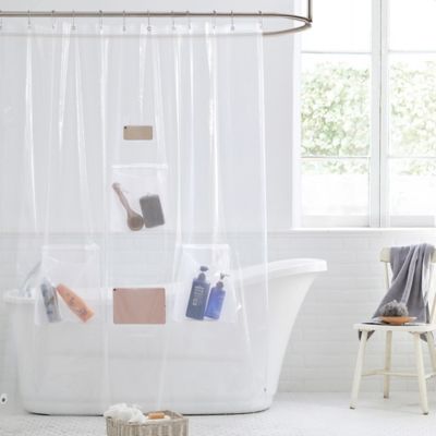 Shower Curtain With Pockets Clearance, Shower Curtain Liner With Storage Pockets