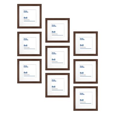 Simply Essential&trade; Gallery 8-Inch x 8-Inch Matted Wood Picture Frames in Walnut (Set of 9). View a larger version of this product image.