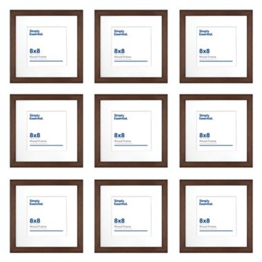 Simply Essential&trade; Gallery 8-Inch x 8-Inch Matted Wood Picture Frames in Walnut (Set of 9). View a larger version of this product image.