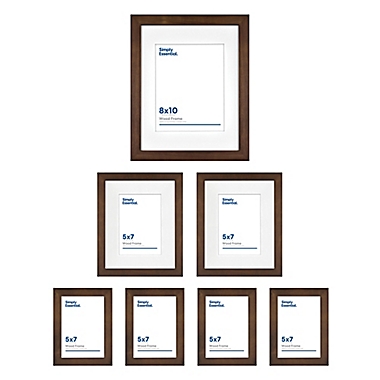 Simply Essential&trade; Gallery 7-Piece Matted Wood Picture Frame Set in Walnut. View a larger version of this product image.
