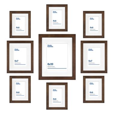 Simply Essential&trade; Gallery 9-Piece Matted Wood Picture Frame Set in Walnut. View a larger version of this product image.
