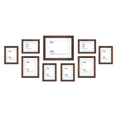 Simply Essential&trade; Gallery 9-Piece Matted Wood Picture Frame Set in Walnut. View a larger version of this product image.