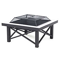 W Home™ Stonington Tile-Top Steel Wood-Burning Fire Pit with Protective Cover in Black