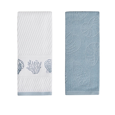 Bayshell 2-Piece  Hand Towel Set in Blue/White. View a larger version of this product image.