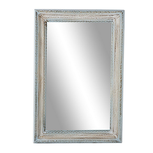 Rectangular Distressed Wood Wall Mirror, Blue Distressed Wood Mirror