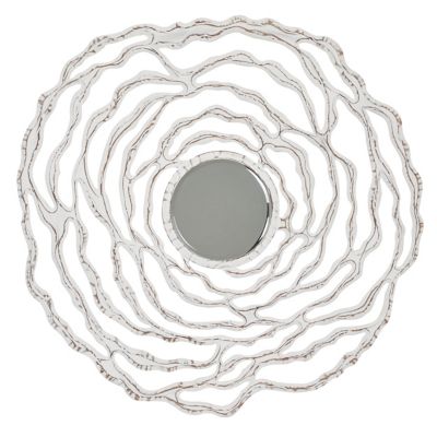 Ridge Road D&eacute;cor Abstract Flower 45-Inch Round Wooden Wall Mirror in Silver/White