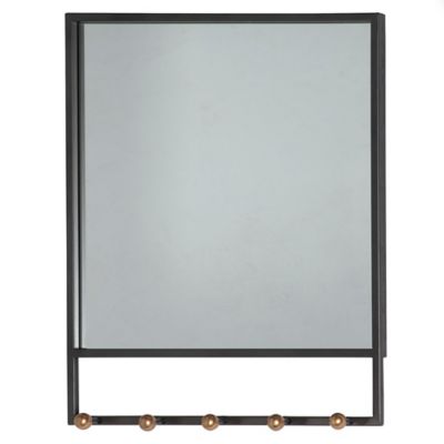 Ridge Road D&eacute;cor 20-Inch x 24-Inch Square Metal Mirror with Hooks in Black