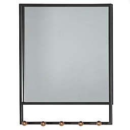 Ridge Road Décor 24-Inch x 20-Inch Square Metal Mirror with Hooks in Black