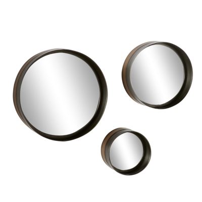 Ridge Road D&eacute;cor 15.8-Inch Round Bronze Rimmed Metal Wall Mirrors in Black (Set of 3)