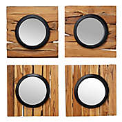 Ridge Road D&eacute;cor 17.7-Inch Round Teak Wood Wall Mirrors in Brown (Set of 4)