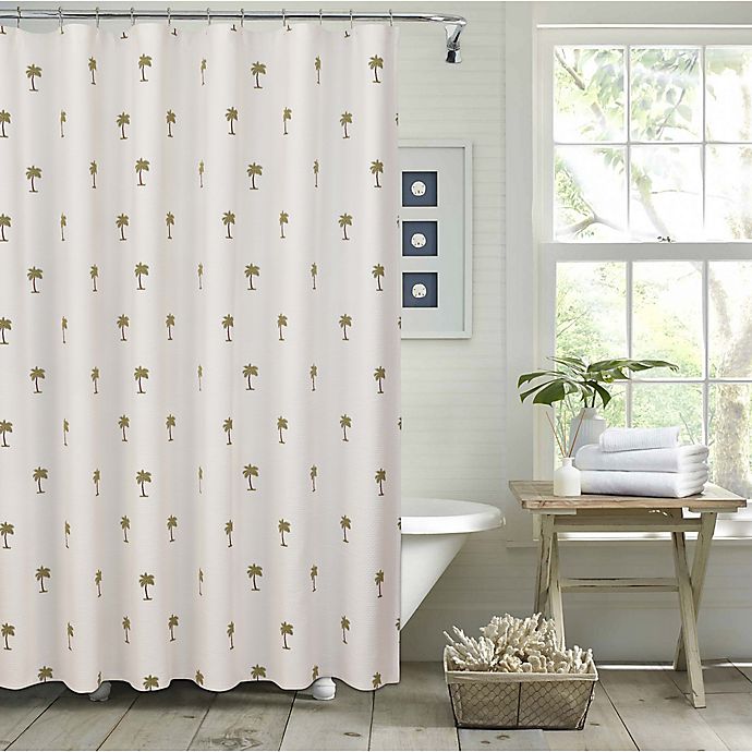 Palm Tree Shower Curtain In Cream Bed, Cream Shower Curtain