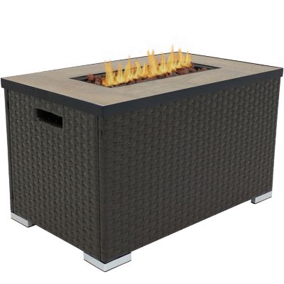 Vanderbilt Gas Square Outdoor Firepit, Gray Natural Playa Stone Propane Fire Pit Table