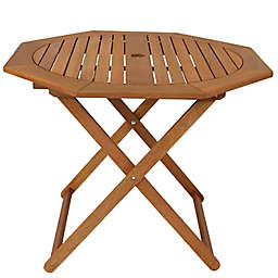 Sunnydaze Octagon Meranti Wood Folding Patio Table in Brown