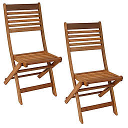 Sunnydaze Wood Folding Patio Chairs in Brown (Set of 2)