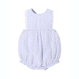 Kidding Around Embroidered Lace Bubble Romper in White/Blue