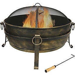 Sunnydaze Cauldron Wood-Burning Outdoor Fire Pit with Spark Screen in Dark Bronze