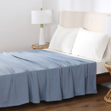 Bee &amp; Willow&trade; Cotton Knit King Blanket in Blue. View a larger version of this product image.