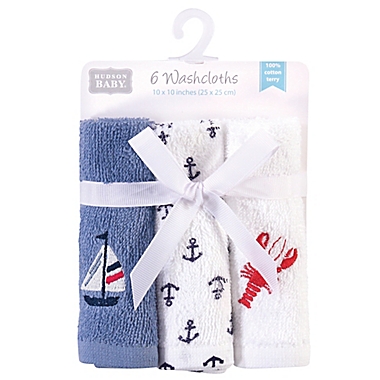 Hudson Baby&reg; 6-Pack Lobster Super Soft Cotton Washcloths in Blue. View a larger version of this product image.