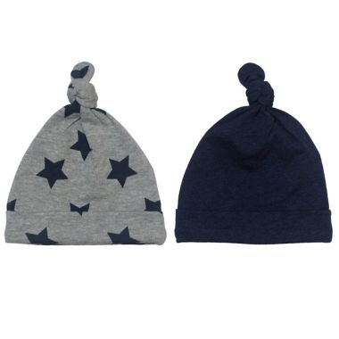 So'Dorable 2-Pack Knotted Stars Baby Hats in Navy/Grey. View a larger version of this product image.