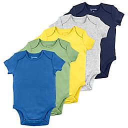 Mac & Moon 5-Pack Solid Organic Cotton Short Sleeve Bodysuits in Green/Navy