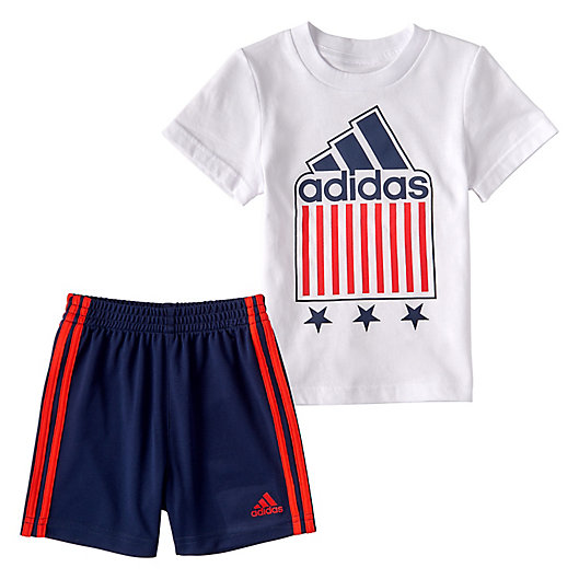 Alternate image 1 for adidas® 2-Piece Americana T-Shirt and Shorts Set in White/Navy