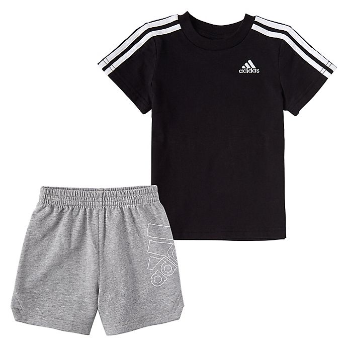 adidas® 2-Piece T-Shirt and French Terry Short Set in Black/Grey adidas® 2-Piece T-Shirt and French Terry Short Set in Black/Grey