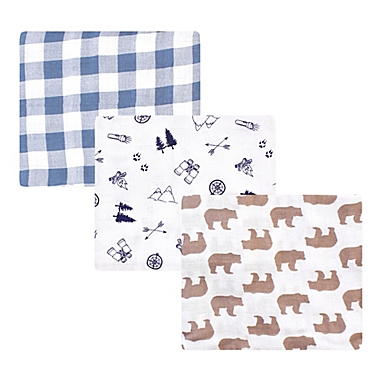 Little Treasure 3-Pack Adventure Muslin Swaddle Blankets in Blue. View a larger version of this product image.