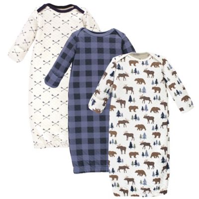 Hudson Baby Size 0-6M 3-Pack Moose &amp; Bear Quilted Gowns