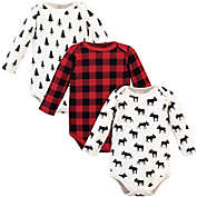 Hudson Baby&reg; Size 0-3M 3-Pack Moose Quilted Long Sleeve Bodysuits in Red