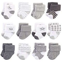 Hudson Baby® 12-Pack Size 0-3M Moon Cotton Rolled Cuff Socks in Grey