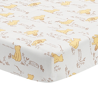 Lambs & Ivy&reg; Storytime Pooh Cotton Fitted Crib Sheet in White. View a larger version of this product image.
