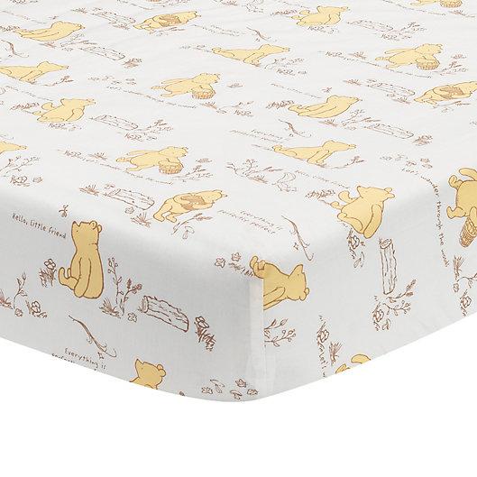 Alternate image 1 for Lambs & Ivy® Storytime Pooh Cotton Fitted Crib Sheet in White