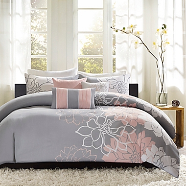 Madison Park Lola 6-Piece Full/Queen Duvet Cover Set in Grey/Blush. View a larger version of this product image.
